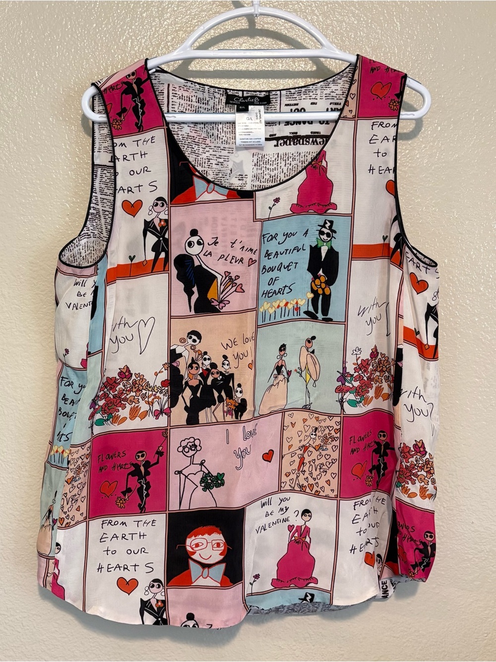 Charlie B Reversible Cami Tank Top Womens Comic Strip Novelty Printed Large